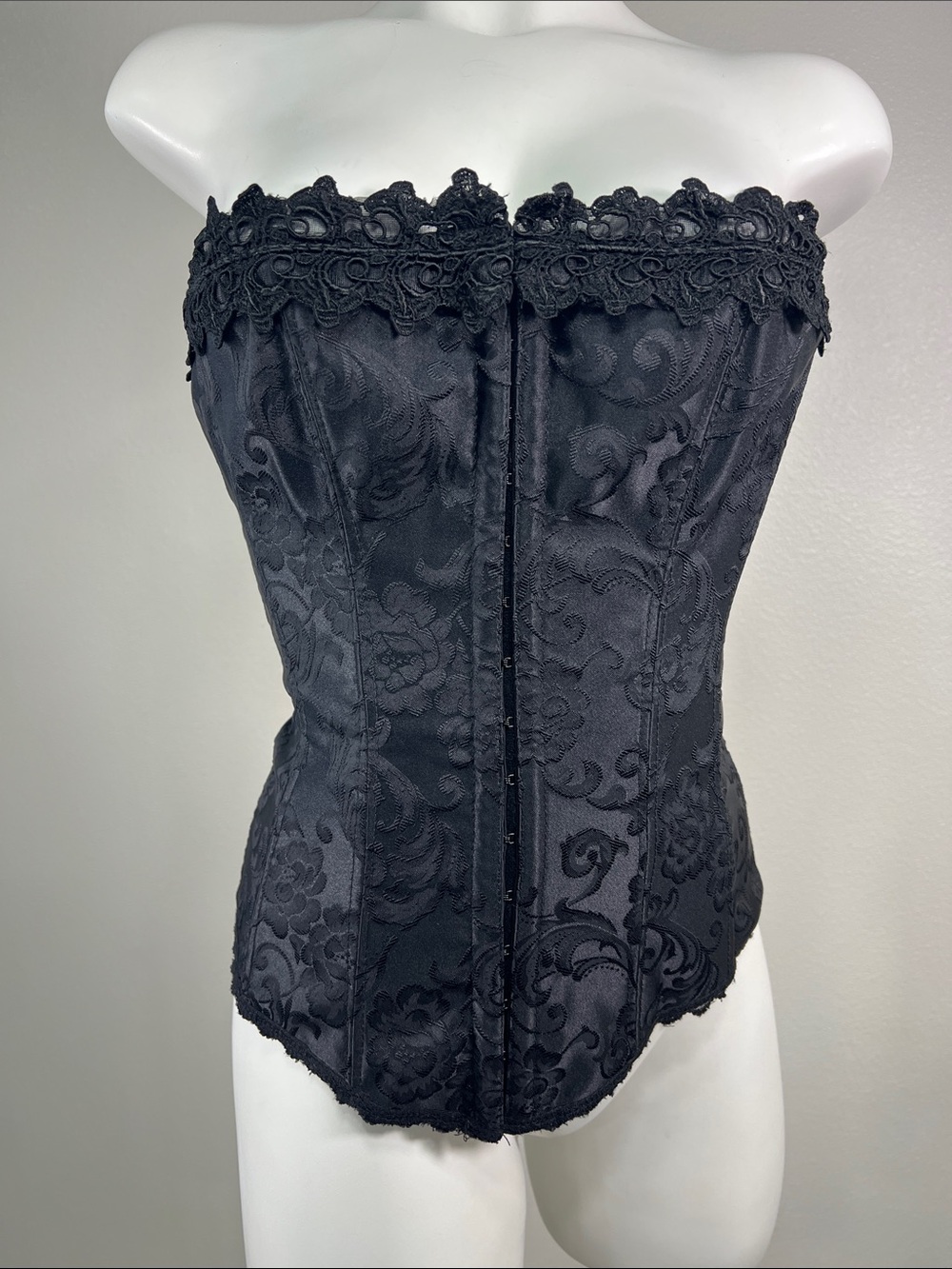 Frederick's of Hollywood Black Strapless Lace-Trim Corset Bustier size 34